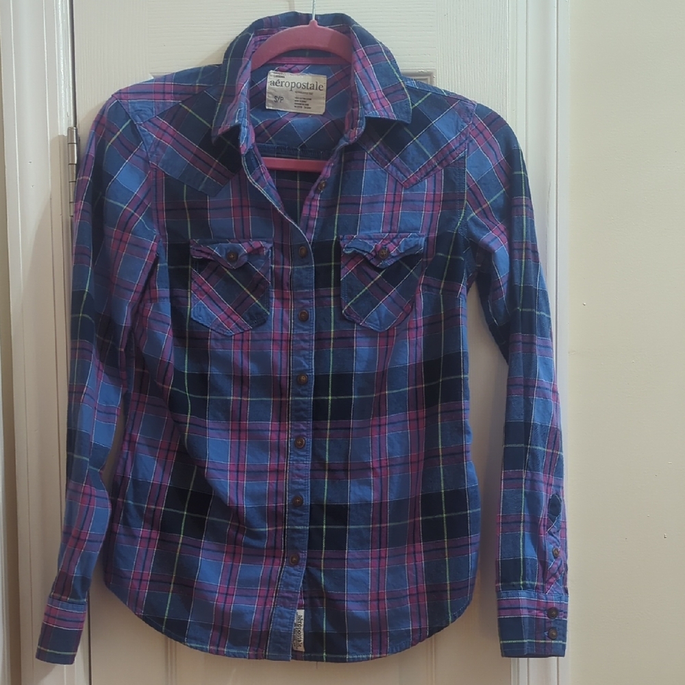 Aeropostale Multicolor Plaid Button-Up Shirt